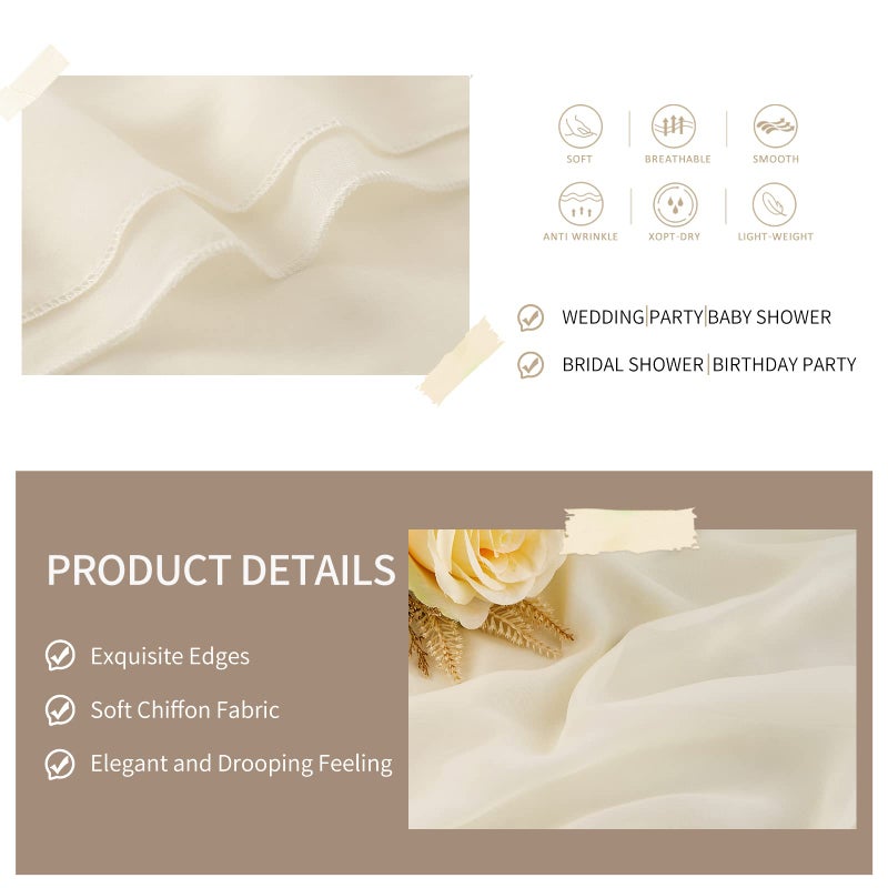SoarDream Ivory Chiffon Table Runner 10 Pieces 27x120 Inches Romantic Sheer Runners for Birthday Party Bridal Baby Shower Table Decoration - Image 3